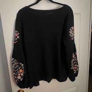 Bloomchic Black Embroidered Balloon Sleeve Top